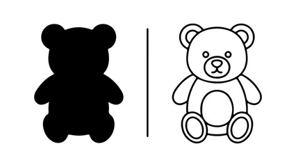 Black Silhouette and Outline of a Teddy Bear Toy.