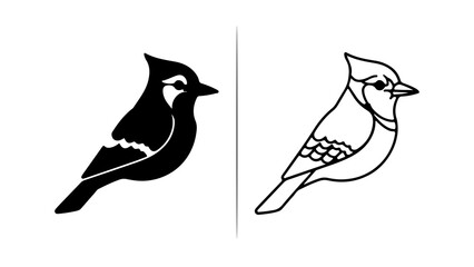 Blue Jay Bird Illustration Two Styles Black and White.