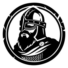 Artistic Black Monochrome Vector Illustration Featuring Housecarl Viking Warrior Soldier Fighter Knight Guard