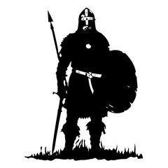 Black Monochrome Viking Warrior Housecarl Vector Illustration of Guard Fighter Knight Soldier Portrait
