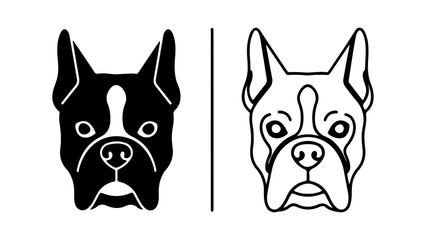 Boston Terrier Head Vector Illustration in Black and White.