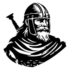 Black Monochrome Vector Illustration of Housecarl Viking Warrior Soldier Guard Fighter Knight Design