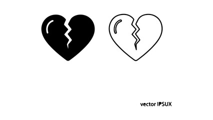 broken heart symbol in black and white vector illustration.
