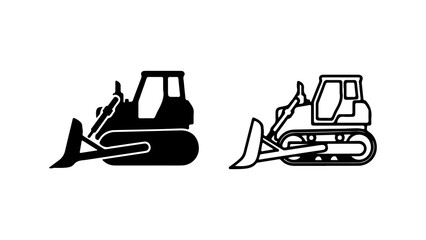 Bulldozer construction vehicle icon set silhouette and outline 1. © Buna