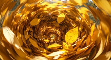 Radiant Golden Leaves Swirling in an Abstract Autumnal Vortex of Light.