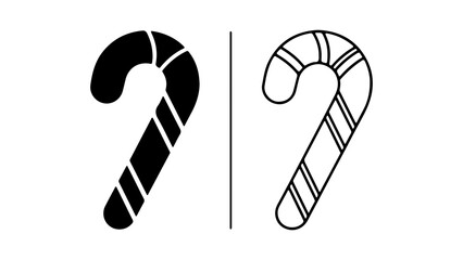 Candy Cane Silhouette and Outline Christmas Sweet Treat.