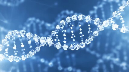 Abstract representation of DNA strands in a soft blue tone.  Delicate white structures form a double helix pattern, with blurred background