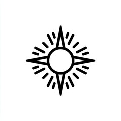 Naklejka premium Simple black outline of a compass rose, radiating sunburst