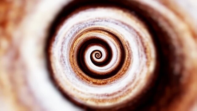 Close-up spiral shell with concentric rings of brown and white