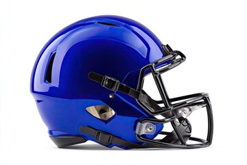 Profile of a vibrant blue football helmet