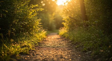 Obraz premium Sunlit Forest Path at Sunset