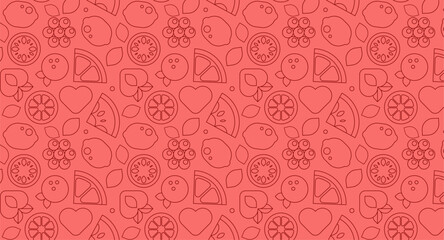 Fruit Seamless Pattern and Banner. Illustration in Geometric Line art Style