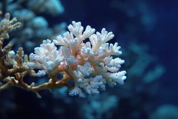 Fototapeta premium Vibrant coral thriving in a deep blue sea environment showcasing the beauty of marine ecosystems