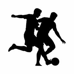 silhouette of two soccer players fighting for the ball