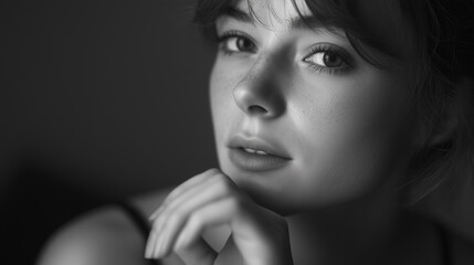 Obraz premium Elegant black and white portrait of woman in profile 