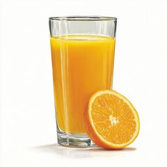 Fototapeta premium Orange juice in a glass, next to an orange slice
