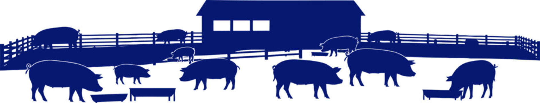 peaceful blue pigs on farm serene rural scene illustration, isolated on transparent background
