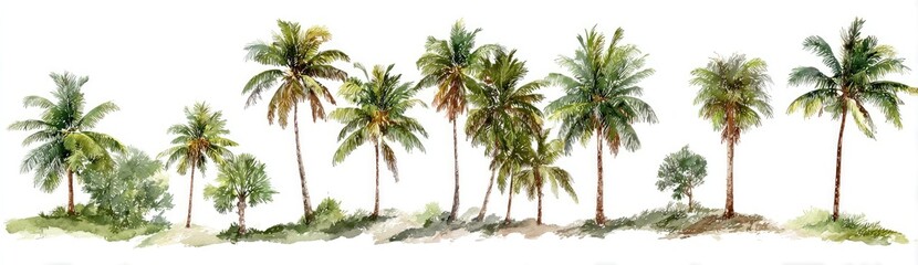 Obraz premium Watercolor illustration of multiple palm trees (2)