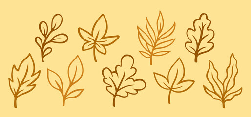 Line autumn set leaves