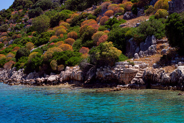 Scenic View of Kekova Island with Crystal-Clear Turquoise Waters and Lycian City Ruins, Turkey