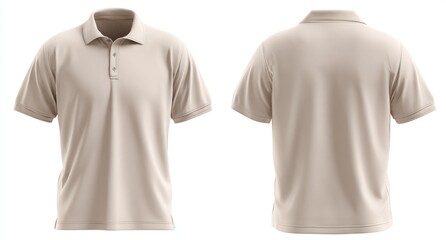 Beige polo shirt, front and back views,  mockup