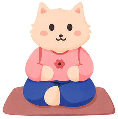 Cute cat meditating illustration, hand drawn yoga animal clip art