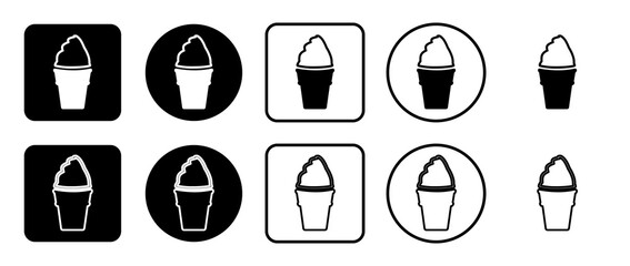 Icon set of ice cream symbol. Filled, outline, black and white icons set, flat style.  Illustration on transparent background