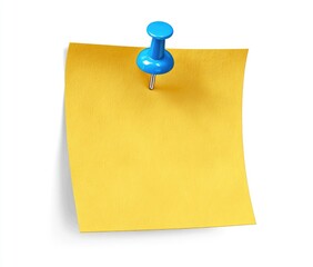 Blank yellow sticky note pinned with blue pushpin