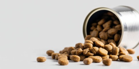 Canned cat food spills out onto a clean surface creating a playful mess in a bright and inviting kitchen setting