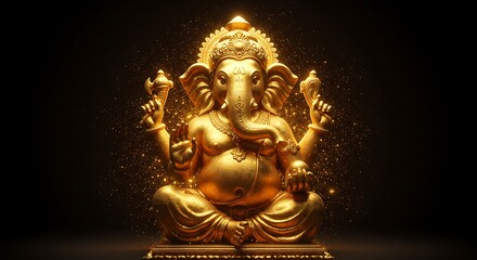 Golden Ganesha, Lord of Beginnings, Remover of Obstacles, Hindu Deity Statue