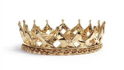 Fototapeta premium Gold crown, ornate and detailed, set against a plain white background