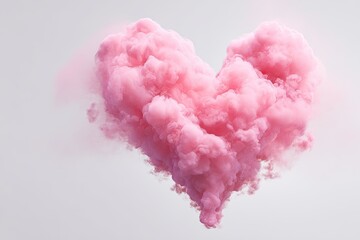 A heart-shaped cloud of pink smoke against a light gray background.  Soft, fluffy pink smoke forms a heart shape,  floating against a plain backdrop.  The smoke appears airy and wispy