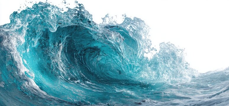 Powerful turquoise wave cresting, detailed texture, foamy