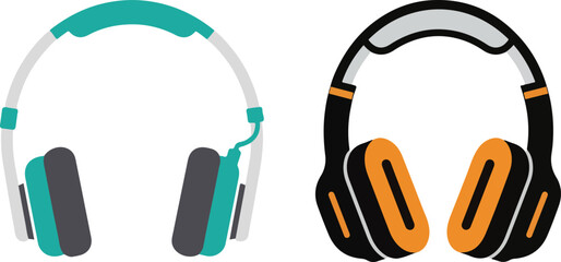 Two Modern Pairs of Over-Ear Headphones on a White Background Vector Illustration