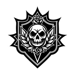 Obraz premium medieval gothic emblem intricate skull and rose tattoo design