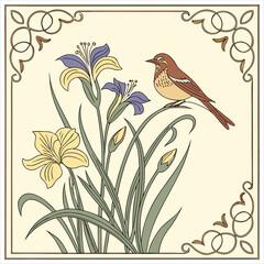 Hand drawn bird in spring time
