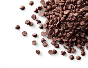 Obraz premium Pile of chocolate chips scattered on white