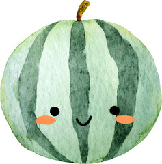Cute Kawaii Cartoon waterelon with Smiling Faces and Green Vines