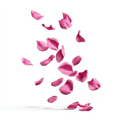 Pink rose petals falling gracefully against a white background (2)