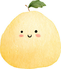 Cute Kawaii Cartoon pear apple with Smiling Faces and Green Vines