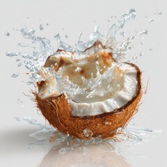 Fresh coconut half with water splash (1)