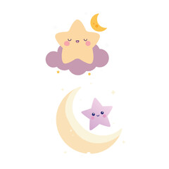 Cute Cartoon Stars and Moon Illustrations for Childrens Designs and Nursery Decor Ideas