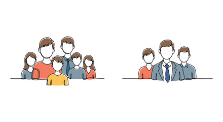 Simple line art illustration depicting two groups of people together