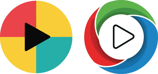 Abstract Vibrant Play Button Icons with Circular Designs