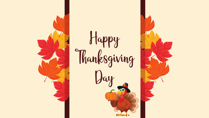 Traditional Thanksgiving Day celebration with festive autumn decorations, roasted turkey, pumpkins, candles, and seasonal food on a wooden table. Warm and cozy holiday atmosphere representing family 