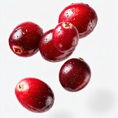 Fresh cranberries in mid-air, glistening with water droplets (1)