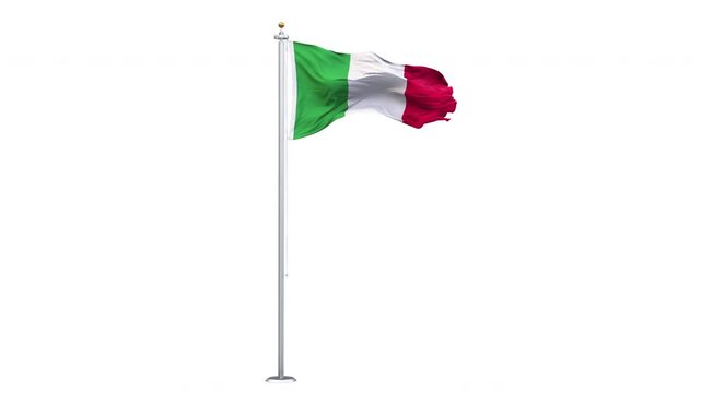 Italy flag waving looping with transparent background, with alpha matte layer for transparency in the background.