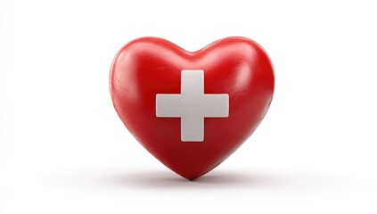 Obraz premium A glossy red heart shape displays a white plus sign