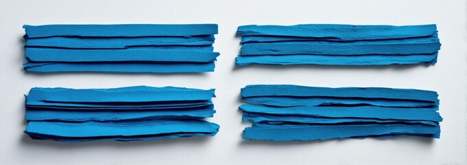 Four  horizontal strips of textured,  vibrant blue material
