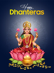 Happy Dhanteras Celebration with Goddess Lakshmi and Pot of Gold Illustration